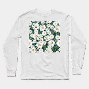 Daisy Blossom Seamless Pattern with Grass. Meadow Long Sleeve T-Shirt